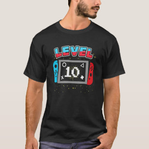 Camiseta videos games de 10 anos Nível de jogos 10 Aniversá