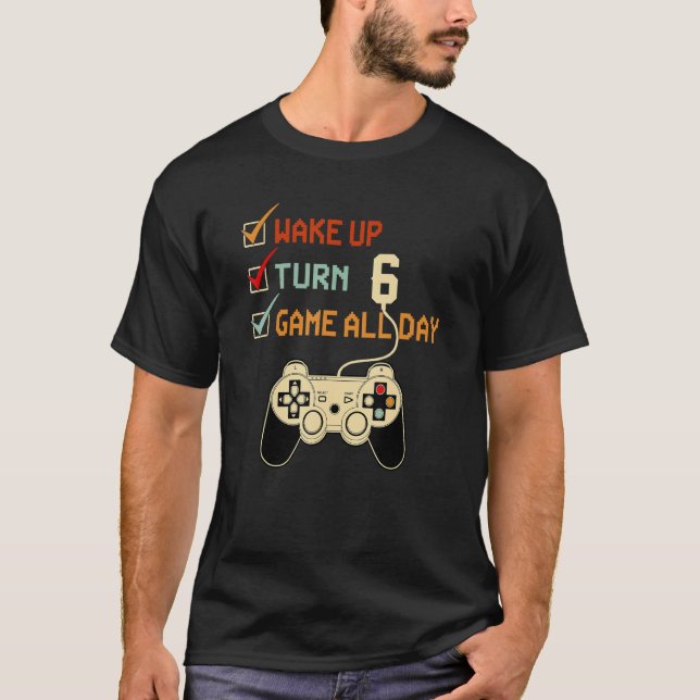 Camiseta videos games de 6 anos Nível 6 Garoto de aniversár (Frente)