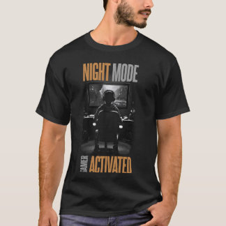 Camiseta Videos games. Modo noturno, jogador ativado.