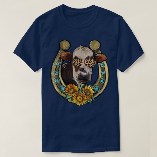 Camiseta Vidraças de girassol-leopardo Rodeio Mãe Turquesa (Frente do Design)