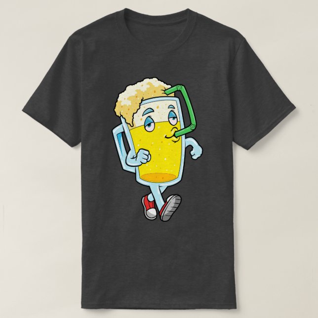 Camiseta Vidro de cerveja com palha de bebendo (Frente do Design)