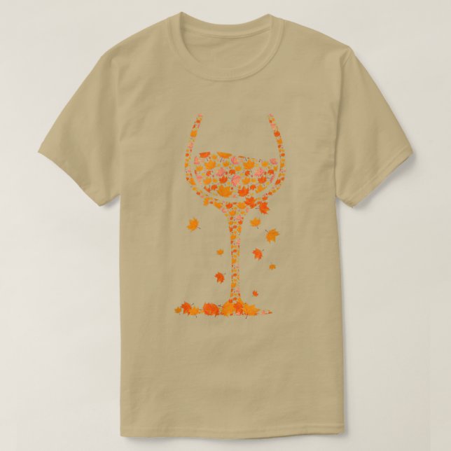 Camiseta Vidro de Folha de Vinho outono Queda Bebida Engraç (Frente do Design)