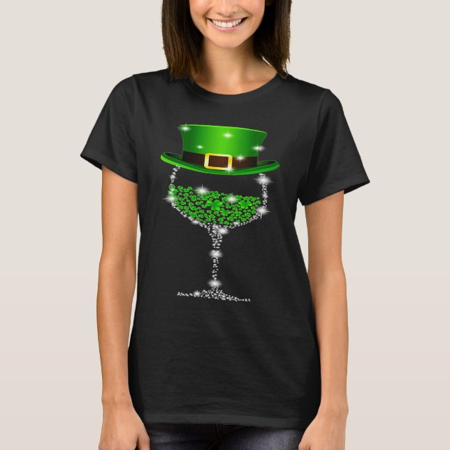 Camiseta Vidro de Shamrock Wine Happy Dia de São Patrício I (Frente)