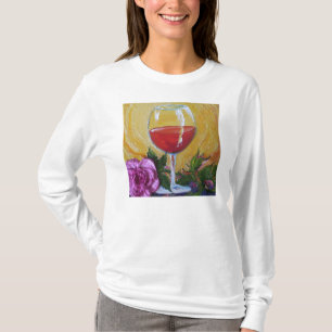 Camiseta Vidro de vinho & Capa longa das senhoras do rosa