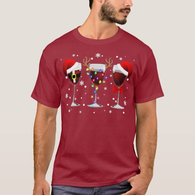 Camiseta Vidro de Vinho Luz de Natal com Arco Santa Hat (Frente)