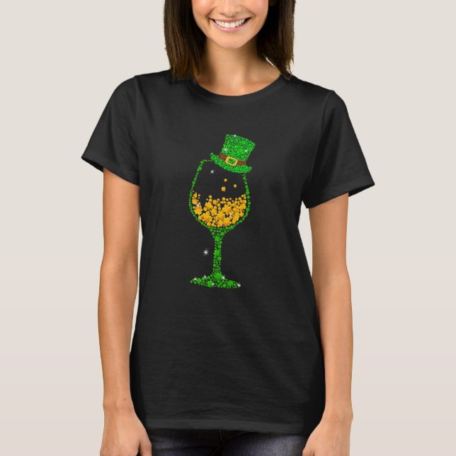Camiseta Vidro De Vinho Shamrock Para Mulheres (Frente)