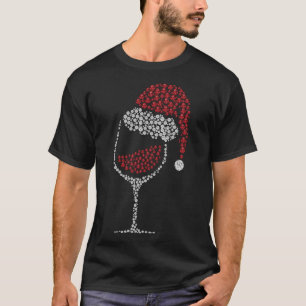 Camiseta Vidro de vinho tinto Santa Chapéu Bebendo de Natal