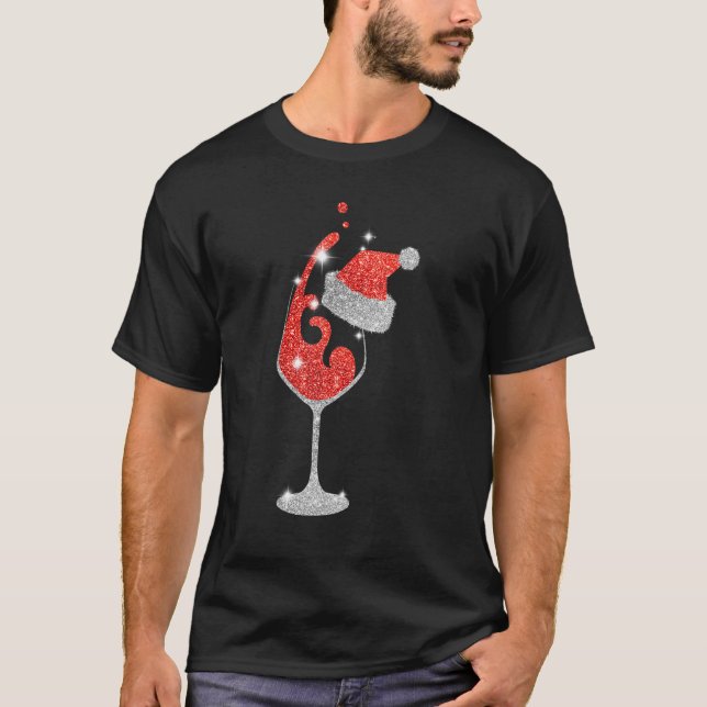 Camiseta Vidro de Vinho Vermelho Natal Natal Para Mulheres  (Frente)