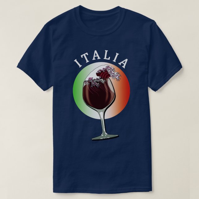 Camiseta Vidro do vinho italiano e bandeira de Itália Itali (Frente do Design)
