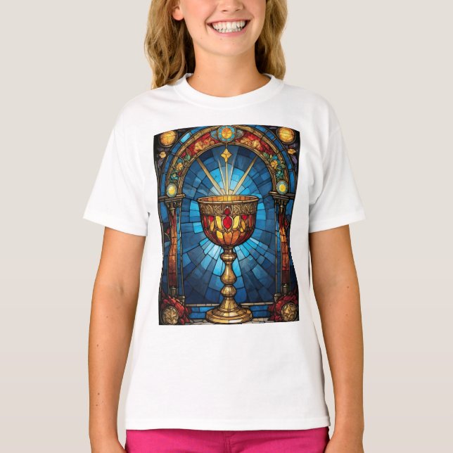 Camiseta Vidro manchado do Santo Graal católico (Frente)