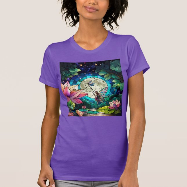 Camiseta Vidro Manchado Pequena Fada Com Libélula (Frente)