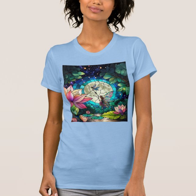 Camiseta Vidro Pintado Pequena Fada Com Libélula (Frente)
