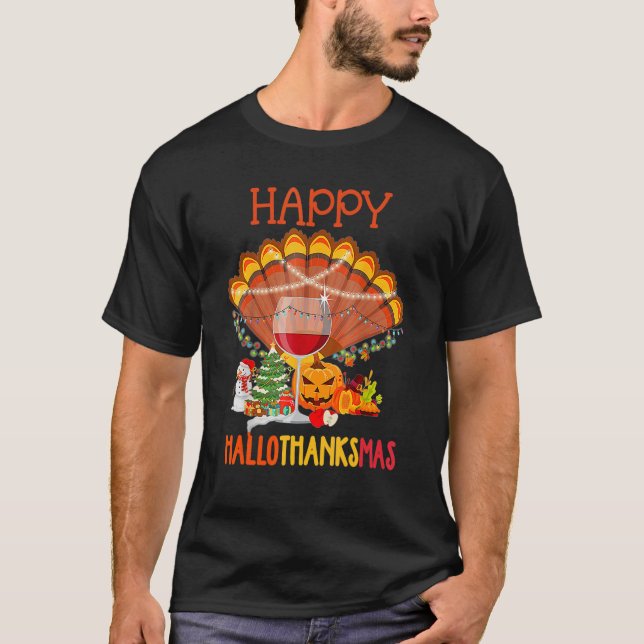 Camiseta Vidro Vidro Ação de Graças Vinho Feliz Hallothankm (Frente)