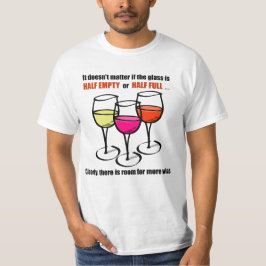 Camiseta Vidros de Vinho de Cartoon Vidro Meio Vazio Humor
