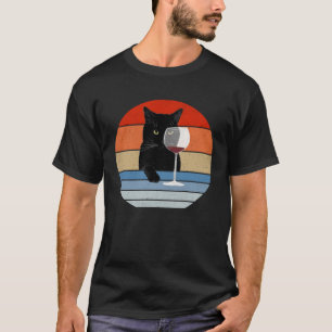 Camiseta Vidros de Vinho de Gato Retroativo Gato Preto de V