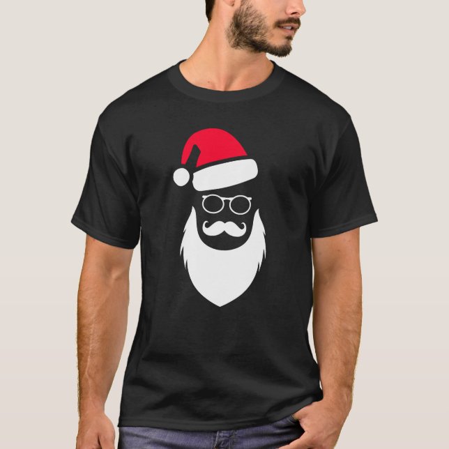 Camiseta Vidros e bigode da barba de Red Hat do papai noel (Frente)