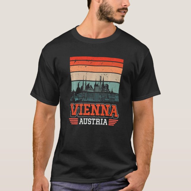 Camiseta Viena Áustria Retro Vintage Sunset Skyline Viena (Frente)