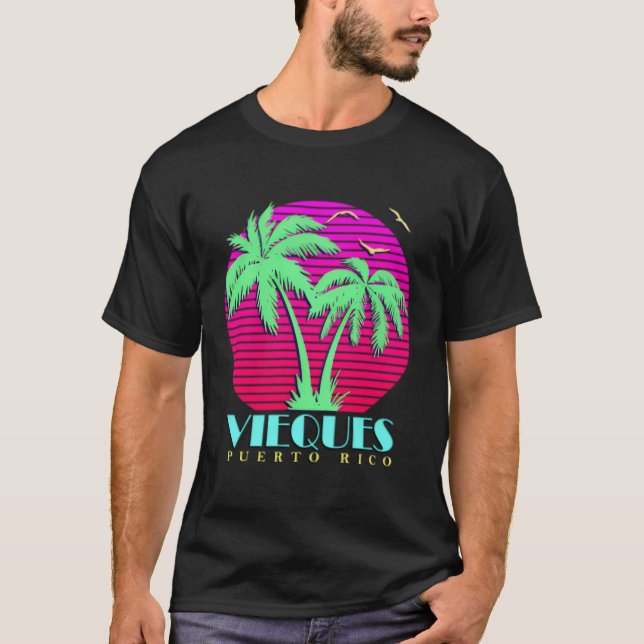 Camiseta Vieques Puerto Rico Palm Trees (Frente)