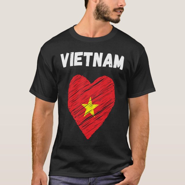 Camiseta Vietnã Bandeira Feriado Vietnamita Cardíaco Bandei (Frente)