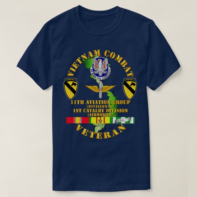 Camiseta Vietnã Combate Cavalaria Veteran com 11 Aviation G (Frente do Design)