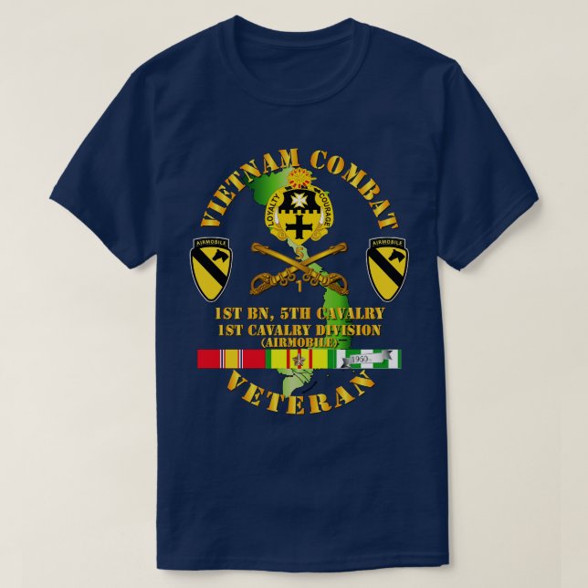 Camiseta Vietnã Combate Cavalaria Veterana c 1rua Bn 5 Cav  (Frente do Design)