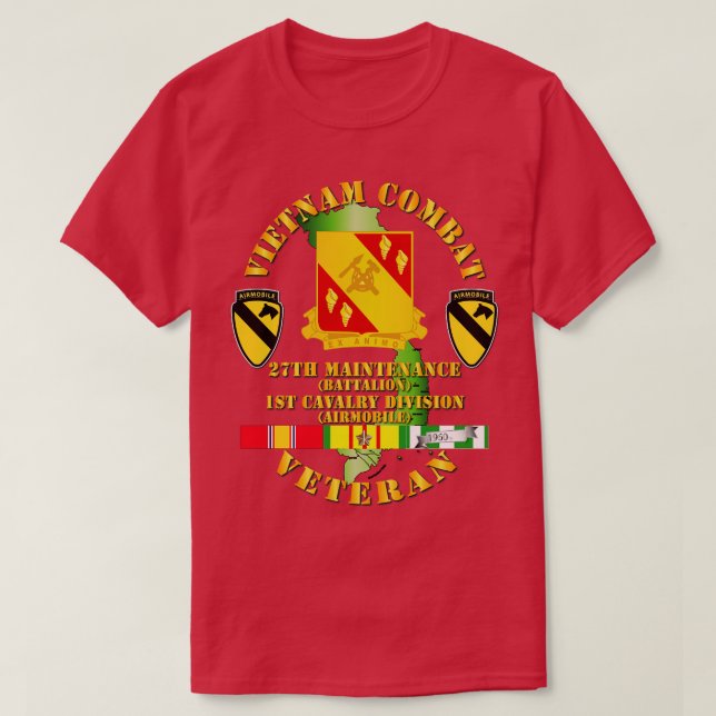 Camiseta Vietnã Combate Cavalaria Veterana com 27ª Maint Bn (Frente do Design)