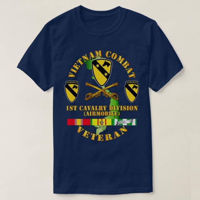 Camiseta Vietnã Combate Veteran com 1rua Cav DUI (Frente do Design)