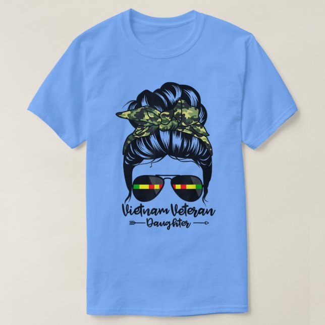 Camiseta Vietnã Filha Veterana Mensagem Cabelo Arado Engraç (Frente do Design)