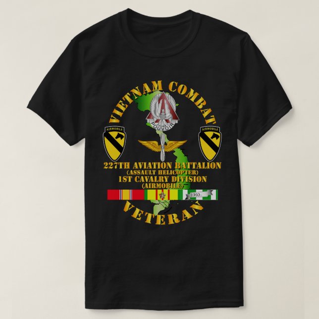 Camiseta Vietnam Combat Cavalry Veteran w 227th Aviation Bn (Frente do Design)
