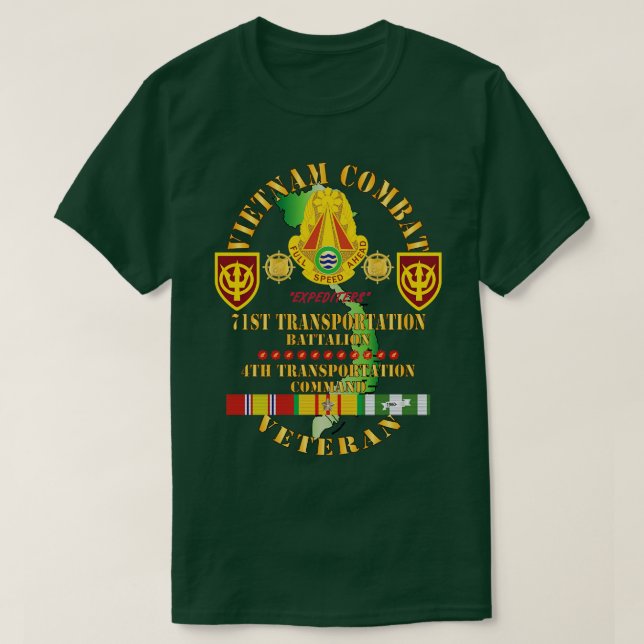 Camiseta Vietnam Combat Veteran w 71 Transporte de ruas Bn  (Frente do Design)