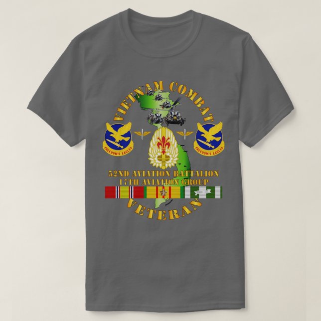 Camiseta Vietnam Combate Vet 52nd Aviation Bn 17th Aviation (Frente do Design)