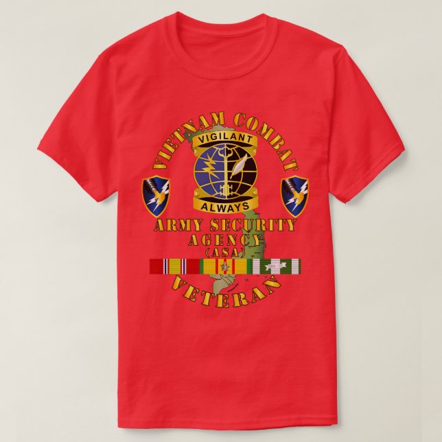Camiseta Vietnam Combate Veteran ASA SSI DUI w VN SVC (Frente do Design)