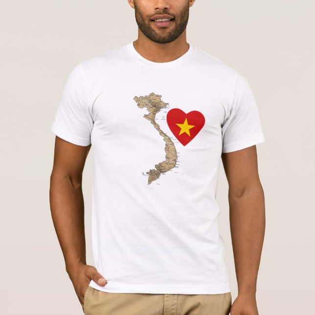 Camiseta Vietnam Flag Heart and Map T-Shirt (Frente)
