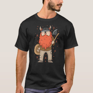 Camiseta Viking com capacete e Ax da placa de cheio vermelh