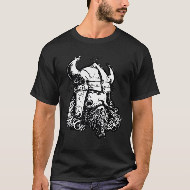 Camiseta Viking Helmet Warrior Odin Valhalla Workout Gym Fi (Frente)