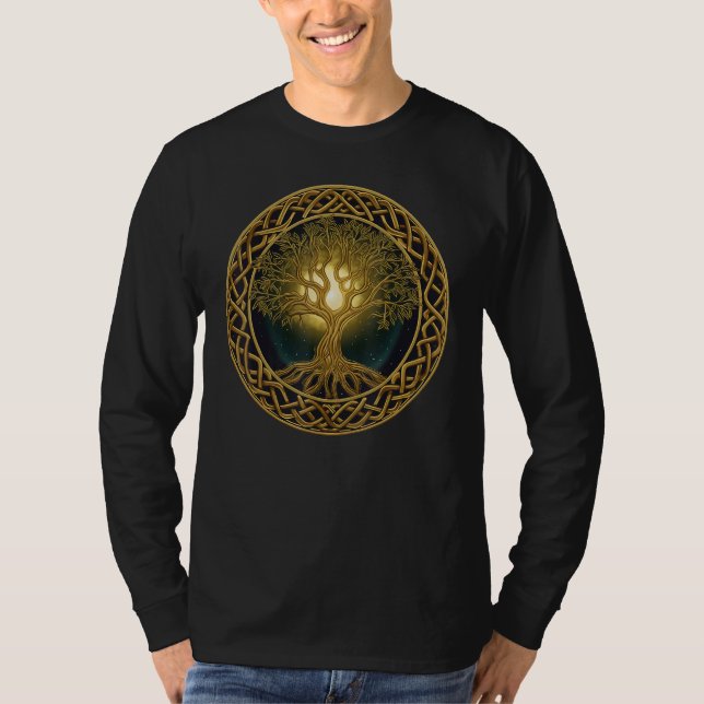 Camiseta Viking Knot Yggdrasil em Sol Celta e Árvore Lua (Frente)