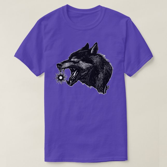 Camiseta Viking mythology Wolf Fenrir comendo o Sol (Frente do Design)