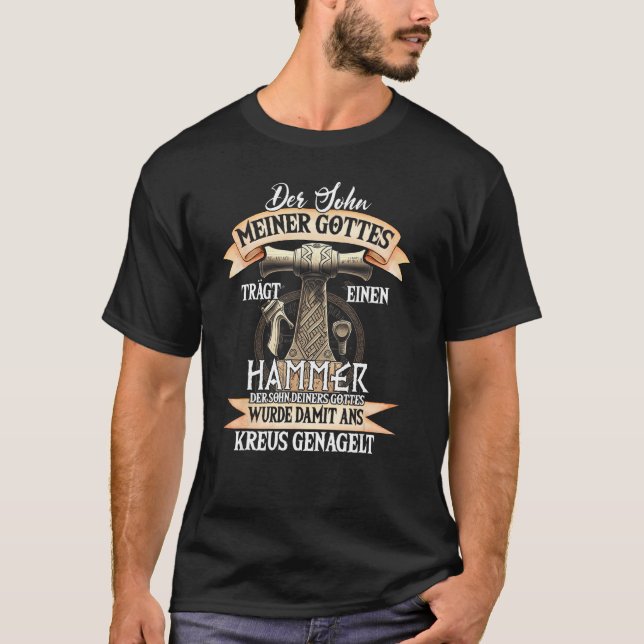Camiseta Viking Odin O Filho de Meu Deus veste um martelo (Frente)