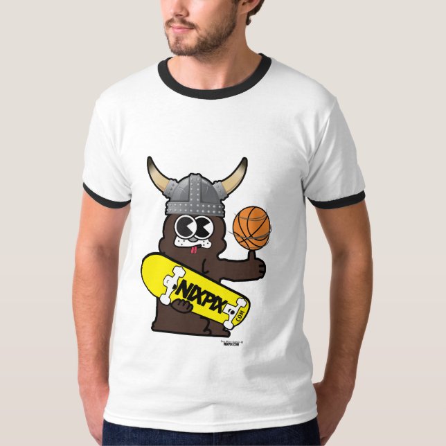 Camiseta Viking que gira o cão do basquetebol (Frente)