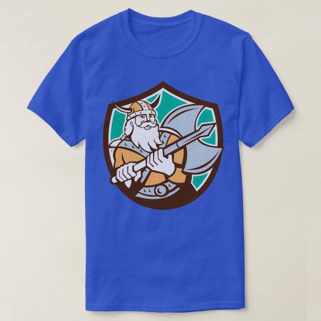 Camiseta Viking Raider Barbarian Warrior Ax Shield Retro (Frente do Design)