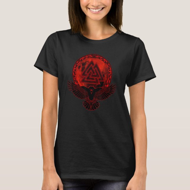 Camiseta Viking Raven Valknut Symbol E Moon (Frente)
