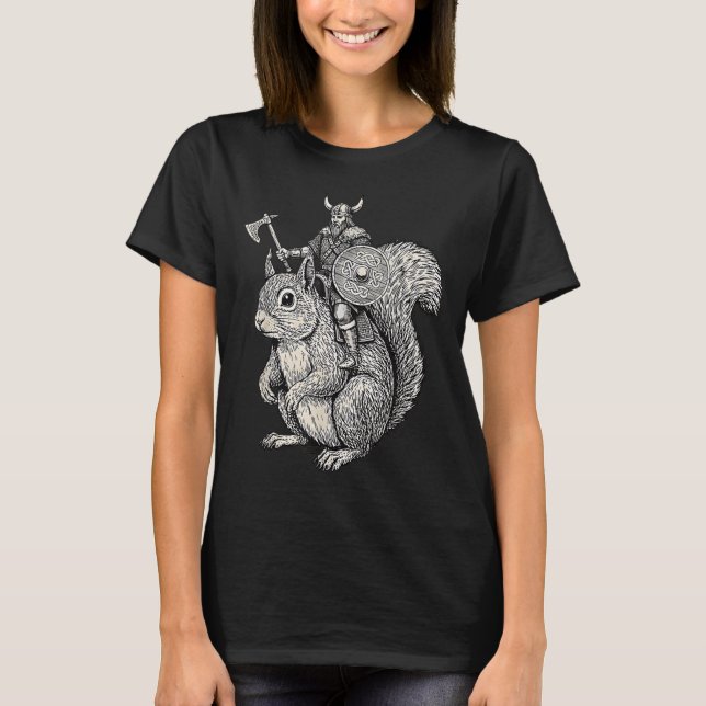 Camiseta Viking Riding Squirrel Funny Warrior Art  (Frente)