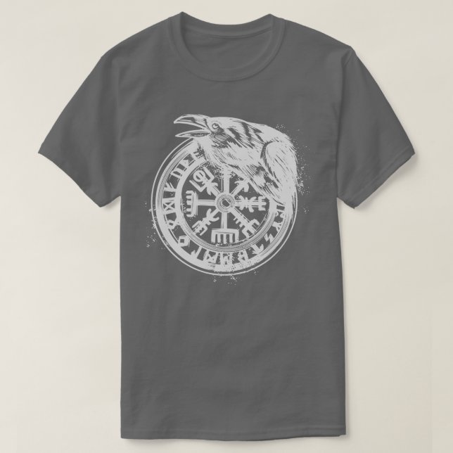 Camiseta Viking Rune Vegvisir Raven (Frente do Design)