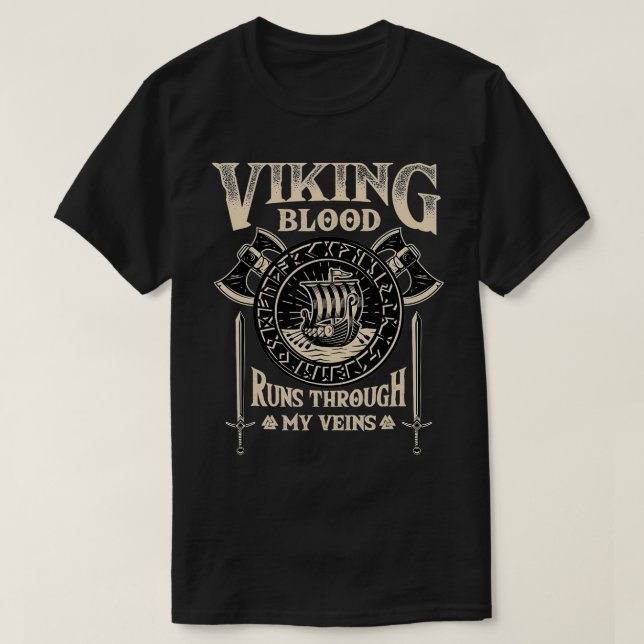 Camiseta Viking Sangue Atravessa Minhas Veias - Norse Mytho (Frente do Design)