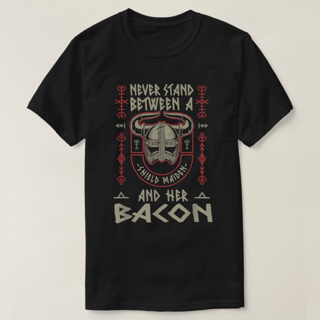 Camiseta Viking Shield Maiden Bacon Lover Norse Pork Belly (Frente do Design)