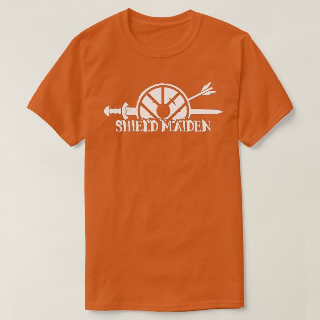 Camiseta Viking Shield Maiden Scandinávia folclore feminina (Frente do Design)