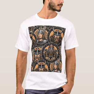 Camiseta Viking Warriors: Padrão Colorido de Vintage
