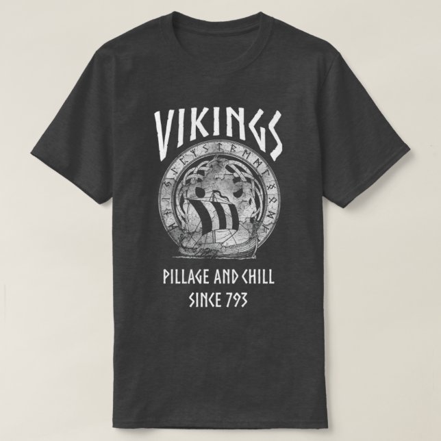 Camiseta Vikings Pillage e chill desde (Frente do Design)