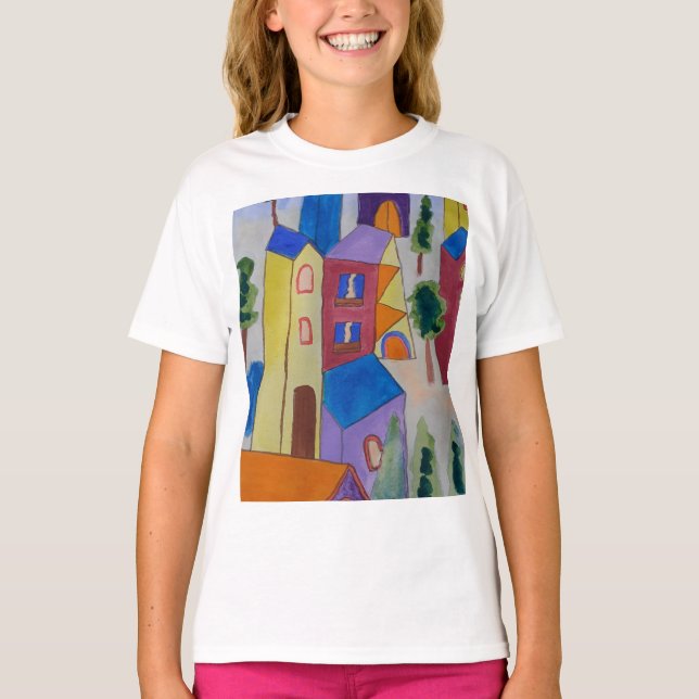 Camiseta Vila abstrato de Verão (Frente)