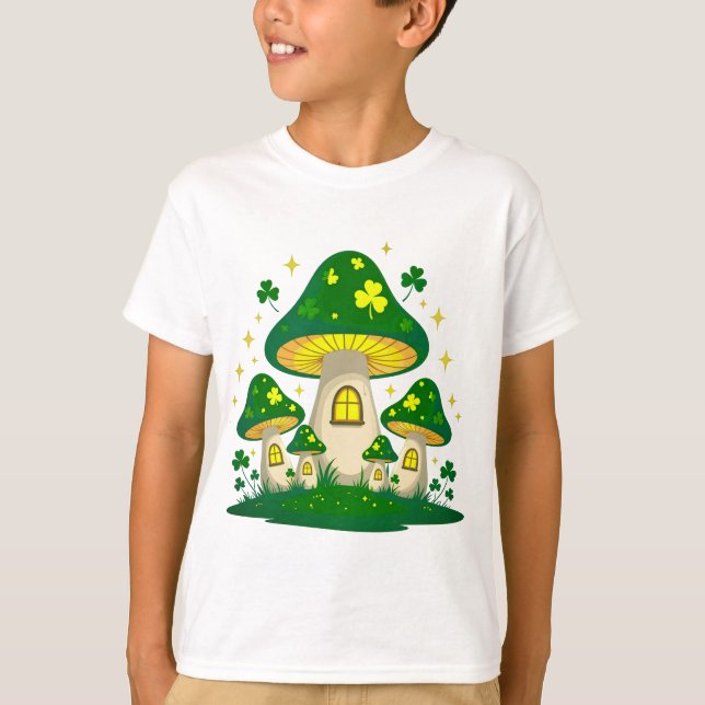 Camiseta Vila de Cogumelos Mágicos com Brilho (Frente)